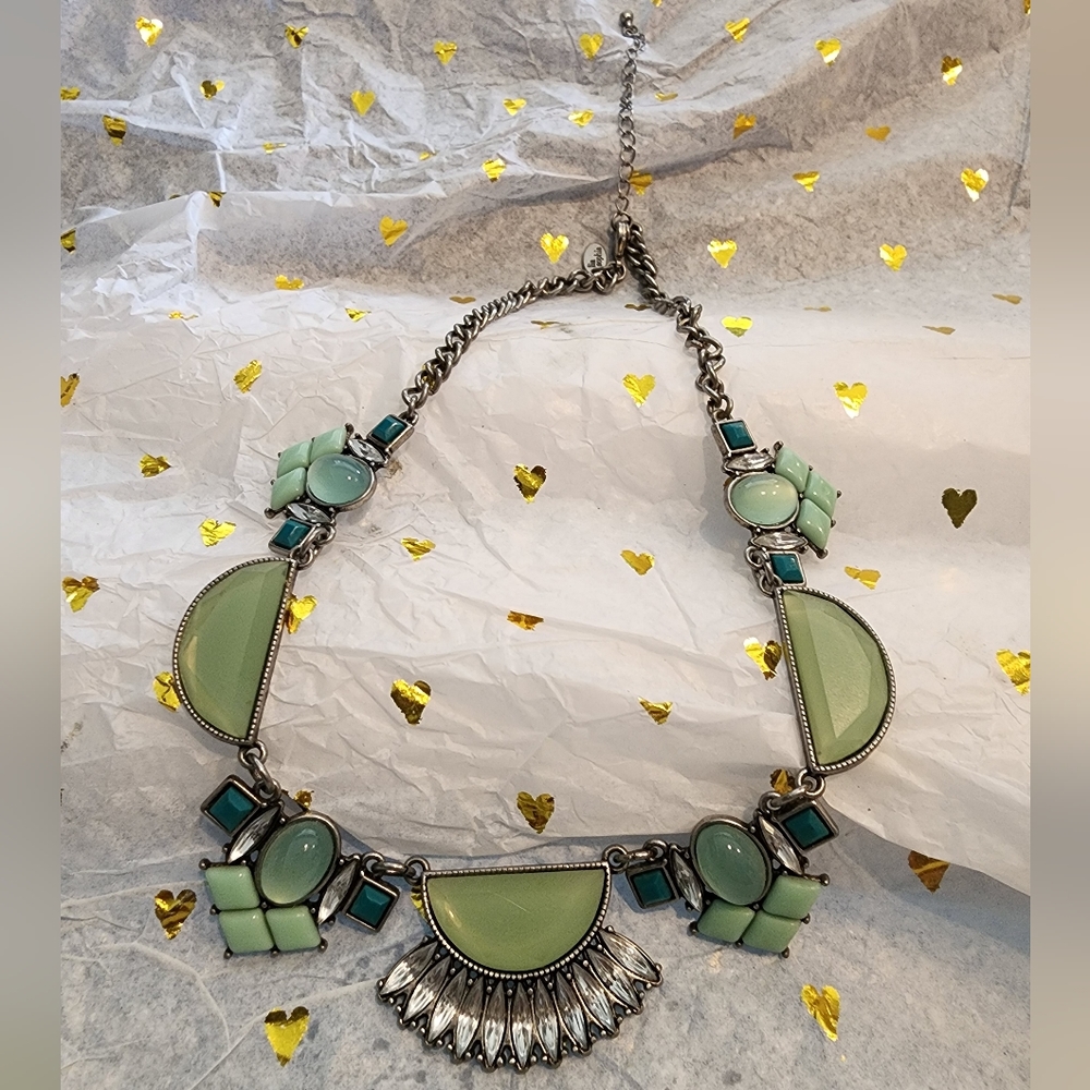 Lia Sophia "Glacial" Antique Silver Tone w/Cut Crystals & Resin Necklace 16-19"